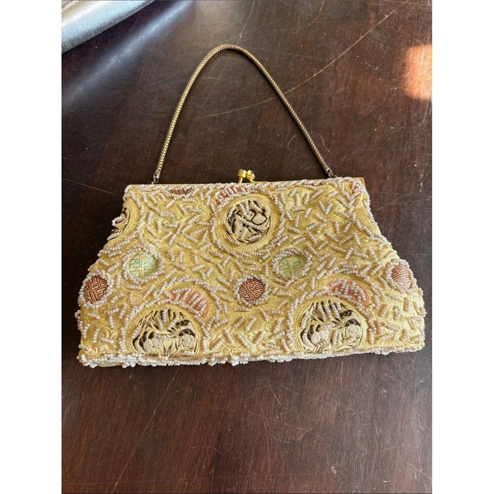 Vintage Gold Beaded Evening Bag